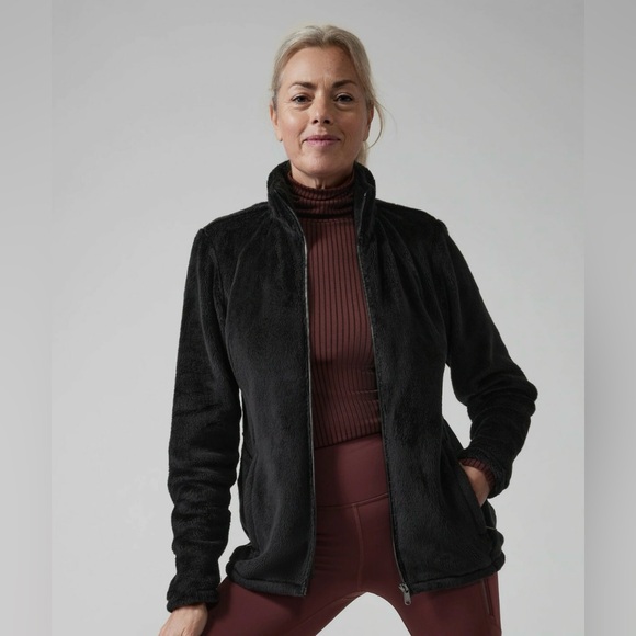 ATHLETA Double Cozy Karma Recover Long Sleeve Full Zip Jacket XL Black - Picture 1 of 8